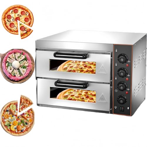 GRSMIS 電気ピザオーブン ピザオーブン、コンベクションオーブン、40L 商業ピザオーブン、二層電気ピザオーブン、16 インチピザストーン付き、多目的トースターベークブロイラー、レストラン家庭用 防錆性あり お手入れ簡単 ピザ/パン/エッグタルト (ダブルピザオーブン)